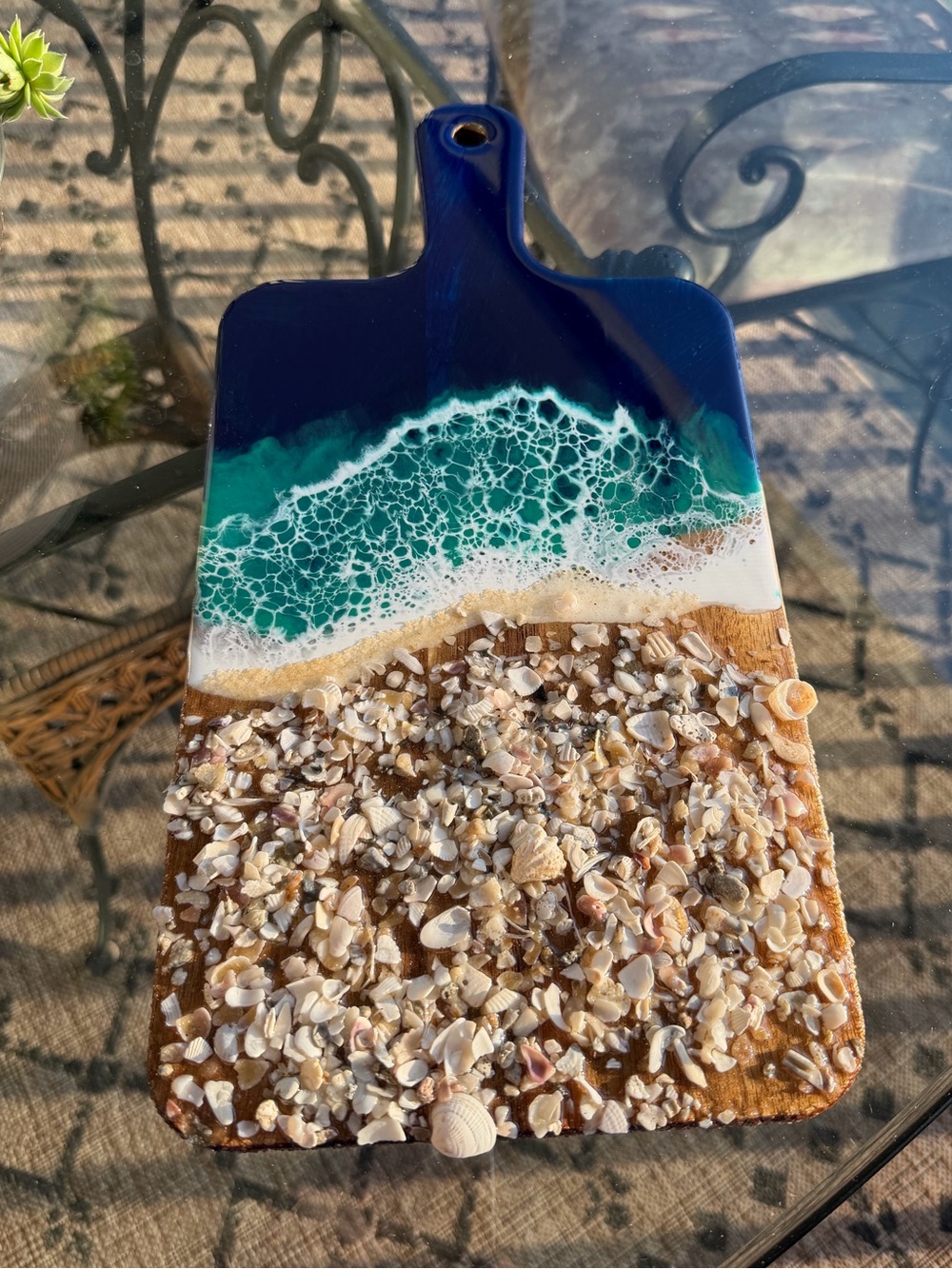 Handcrafted Resin Wood Cutting Board Ocean Sand Seashell Art Made in USA